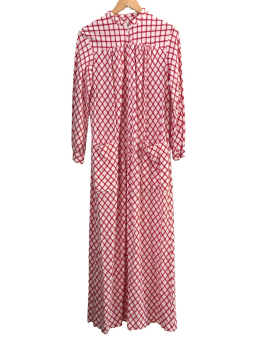 Miss Elaine VTG lightweight fleece frnt zp robe red & wht S/M cozy loungewear